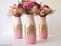 wedding photo - Pink And Gold Ombre Party Decor Centerpiece Painted Milk Bottle Home Decor Vase Blush