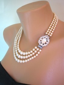 wedding photo -  Vintage Pearl Choker, Statement Necklace, Pearl Necklace, Mother of the Bride, Great Gatsby Jewelry, Wedding Necklace, Bridal Jewelry, Deco