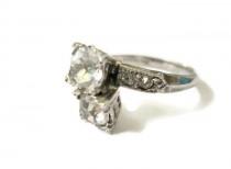 wedding photo - Vintage Edwardian Style Uncas 2 stone French Paste cocktail bypass ring