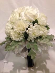 wedding photo - Beautiful, white, bouquet with satin ribbon