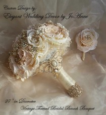wedding photo - Rose Gold Bridal Brooch Bouquet, Blush Pink and Ivory Rose Gold and Gold Bridal Bouquet, Handmade Rose Gold Jeweled Bouquet, DEPOSIT ONLY