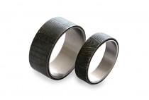 wedding photo - Damascus Steel Ring Set, His And Hers Titanium Rings, Damascus Rings On Titanium
