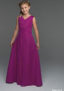 wedding photo -  Lace Up Chiffon V-neck Ruched Purple Sleeveless Floor Length