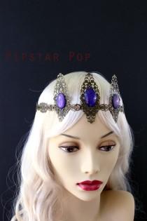 wedding photo - Royal Purple Glass Opal Gem Bronze Filigree Fairy Queen Crown (CR15) renaissance Larp Filigree circlet,elven wedding,medieval princess,pixie