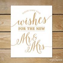 wedding photo - Please Leave Your Wishes for the New Mr. & Mrs. Sign // Printable Well Wishes Sign, Instant Download // Caramel Gold Wedding Sign