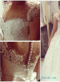 wedding photo - Gorgeous lace princess wedding dress with pearls details