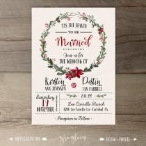 wedding photo - Winter Wedding Invitations • Wreath • 'Tis the Season to be Married • DIY Printable