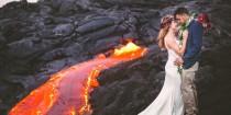 wedding photo - Adventurous Couple Takes Wedding Pics On Volcano With Molten Lava