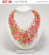 wedding photo - SALE Colour neon Necklace multistrand choker Beads crochet  mixed colorful jewelry summer art trending funny bridesmaid gift amazing idea