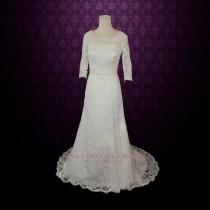 wedding photo - Vintage Modest Lace Wedding Dress with Long Sleeves 