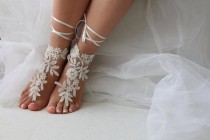 wedding photo -  Beaded ivory lace wedding sandals, free shipping!