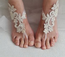 wedding photo -  Beaded champagne lace wedding sandals, free shipping!