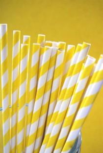 wedding photo - Bright Yellow Striped Paper Straws And PDF Printable Party Flags