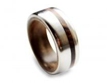 wedding photo - Titanium men ring with tropical ironwood inner and cocobolo wood inlay