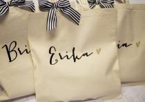 wedding photo - Personalized Bag Gift for Bridesmaids, Canvas Bag w/Striped Ribbon Gift for Wedding Bridal Party, Bridesmaids Gift ( Item - BPB300)