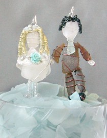 wedding photo - Sea Glass Bride And Groom Suncatcher Ornaments Or Sea Glass Bride And Groom Cake Toppers