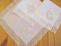 wedding photo - Irish Linen Lace handkerchief with Classic Zundt Monogram