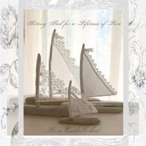 wedding photo - Four Beautiful Driftwood Beach Decor Wedding Sailboats  Vintage Textile Sail Bohemian Inspired Romance Seaside Lakeside Cottage