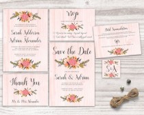 wedding photo - Printable Wedding Invitation, Flowers Invite Floral Rustic Wood Peach Pink Colourful Stationary Diy Instant Download Digital Marriage