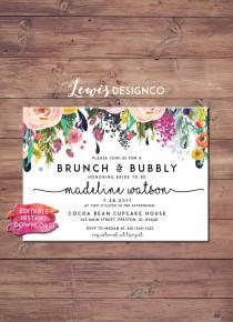 wedding photo - Brunch and Bubbly Floral Bridal Shower Invitation 