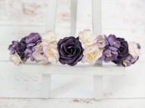 wedding photo - Dark purple lilac flower crown - floral hair wreath - flower girl crown - wedding headpiece - flower hair accessories - hair garland