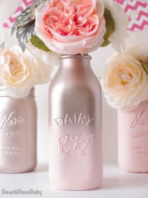wedding photo - Blush Wedding Decor Centerpiece Rose Gold Ombre Vase Mason Jar Milk Bottle