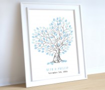 wedding photo -  Heart shaped wedding tree, personalised wedding fingerprint tree, Fingerprint Tree Guest Book, personal wedding guestbook, Blue wedding tree