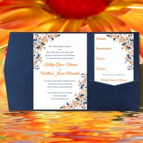 wedding photo - DIY Pocketfold Wedding Invitations "Kaitlyn" Orange Navy Blue Printable Word Templates Instant Download Order Any 1 or 2 Colors  You Print