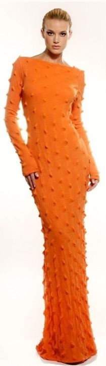 wedding photo - Orange Stretch Wool Blend Jersey Maxi Dress