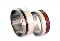 wedding photo - Titanium Wedding Band Set, His And Hers Titanium Rings, Purple Heart Ring, Amaranth Wood And Silver Inlay, Silver Rings