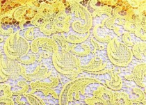 wedding photo - Embroidered Flowers, Yellow Lace Fabric, Hollowed Wedding Lace Fabric for Bridal Dress, Bodices, Skirt, Shorts, Craft Making, 1 Yard