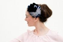 wedding photo - Cumbrae - Feather Grey Blue Fascinator with detail of butterfly