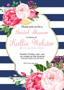 wedding photo - Pink Floral Stripes Invitation - Bridal Shower, Baby Shower, Brunch, Birthday (can Be Changed To Anything) Party Invite - Digital Download
