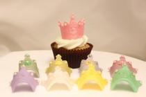 wedding photo - 12 tiara cupcake toppers edible fondant 3D royal princess crown topper birthday party favors sofia the first sleeping beauty cinderella