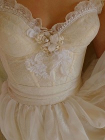 wedding photo - RESERVED Fern Bustier Wedding Gown... Whimsical Dress Woodland Boho Fairy Fantasy Alternative Free People Country Chic Shabby Lace Ivory