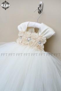 wedding photo - Champagne & Ivory Flower Girl Dress With Cap Sleeves