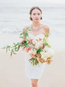 wedding photo - Bali Sunset Dress. Knee length 3D lace flower wedding dress. Sweetheart neckline bridal little white dress. Short beach wedding dress.