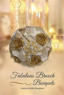 wedding photo - Brooch Bouquet, Gatsby Bouquet, Hollywood Glam Bouquet,  Gold & Ivory Brooch Bouquet, Deposit ,Full Price 300.00