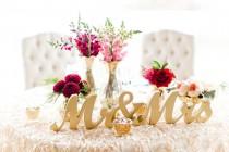 wedding photo - Gold Mr and Mrs Sign Wedding Sweetheart Table Decor Mr & Mrs Wooden Letter Large Thick Mr and Mrs Wedding Sign (Item - MTS100)