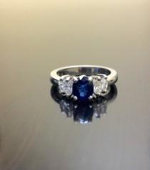wedding photo - Art Deco Platinum Ceylon Blue Sapphire Diamond Engagement Ring - Platinum Sapphire Diamond Wedding Ring - Blue Sapphire Ring - Platinum Ring