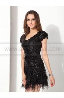 wedding photo -  Scoop Sequin Cap Sleeves Mini Black Cocktail Gowns - 2016 New Cocktail Dresses - Party Dresses