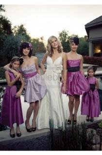 wedding photo -  Draped Color Sash Mini Length Bridesmaid Gowns