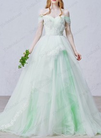 wedding photo - IS020 Fairy Mint White Off Shoulder Princess Tulle Wedding Dress