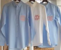 wedding photo - Set of 8 Personalized Bride and Bridesmaids Button Down Shirts - Monogrammed Oversized Shirts