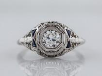 wedding photo - Antique Engagement Ring Art Deco .45ct Old European Cut Diamond in 18k White Gold
