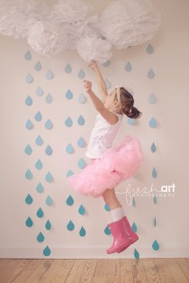 wedding photo - White Tissue Paper Pom Poms and Blue Ombre Rain Drop Garland