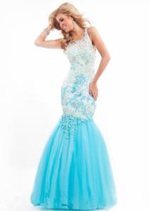 wedding photo -  Appliques Pink Blue Crystals Tulle Sleeveless Straps Floor Length Mermaid