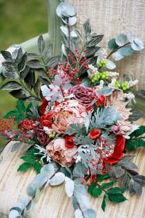wedding photo - Wedding Bouquet SAMPLE SALE - Heirloom Flowers Collection - Handmade Pure Silk Flowers, Velvet Leaves, Sparkling Rhinestone Brooches