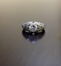 wedding photo - Platinum Art Deco Diamond Engagement Ring - Art Deco Platinum Diamond Wedding Ring - Hand Engraved Platinum Ring - Platinum Diamond Ring