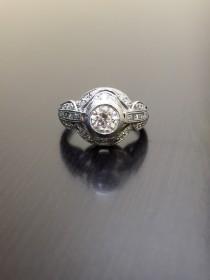 wedding photo - Art Deco Platinum Diamond Engagement Ring - Platinum Diamond Wedding Ring - Hand Engraved Platinum Ring - Platinum Art Deco Diamond Ring